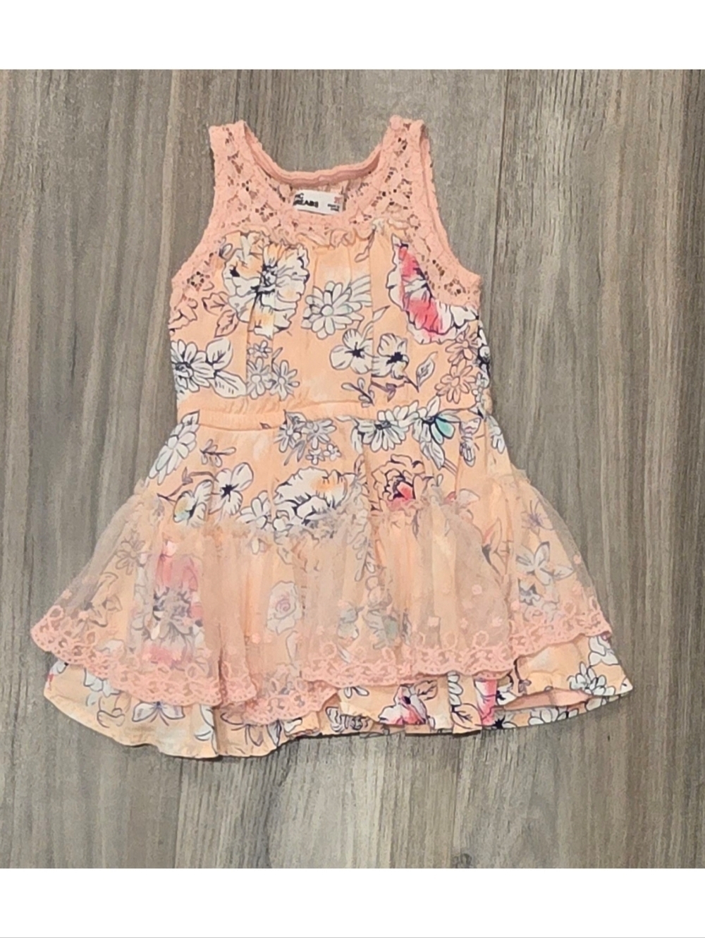 Epic Threads Toddler Girls Floral Lace Overlay Dress Size 2T Peach Sleeveless
